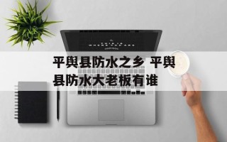 平舆县防水之乡 平舆县防水大老板有谁