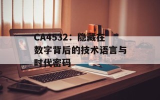 CA4532：隐藏在数字背后的技术语言与时代密码