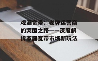 观滔宽带：老牌运营商的突围之路——深度解析家庭宽带市场新玩法