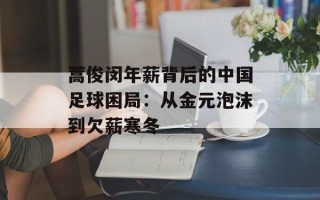 蒿俊闵年薪背后的中国足球困局：从金元泡沫到欠薪寒冬